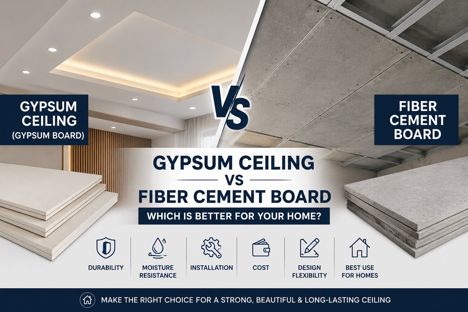 Gypsum Ceiling vs Fiber Cement Board: Which Is Better for Residential False Ceilings?